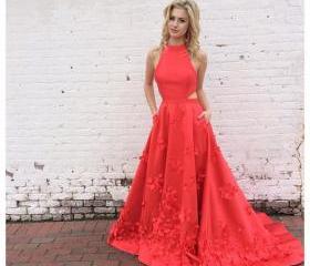 red gown with long train