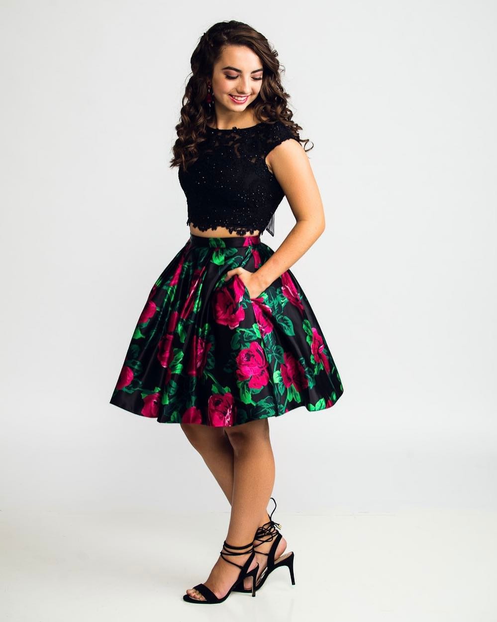 two piece floral homecoming dress