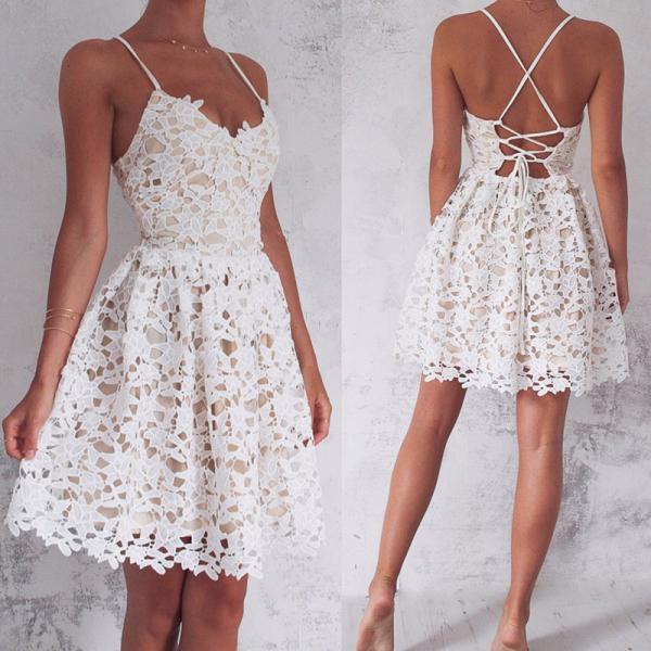 white lace homecoming dress