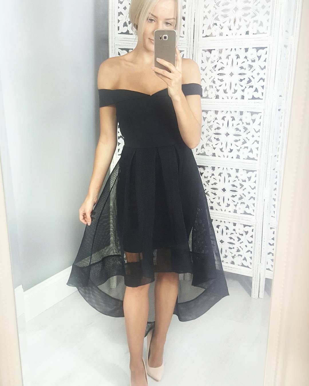 Off The Shoulder Black High Low Short Homecoming Dress Party Dress on ...