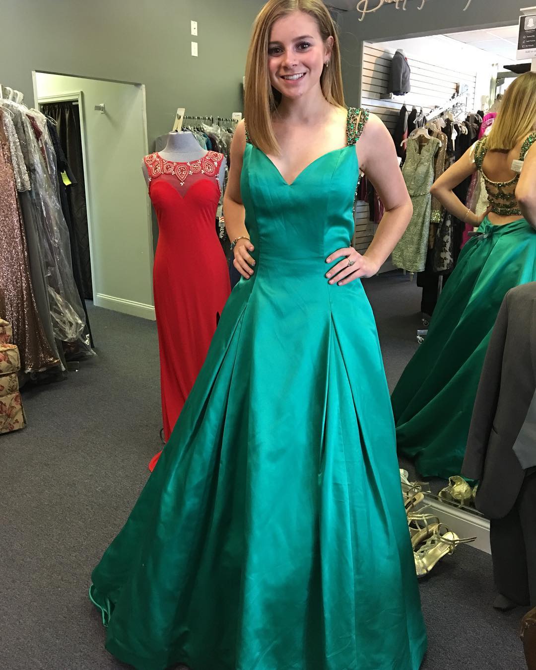 Elegant A-line Green Long Beads Prom Dress Formal Dress on Luulla